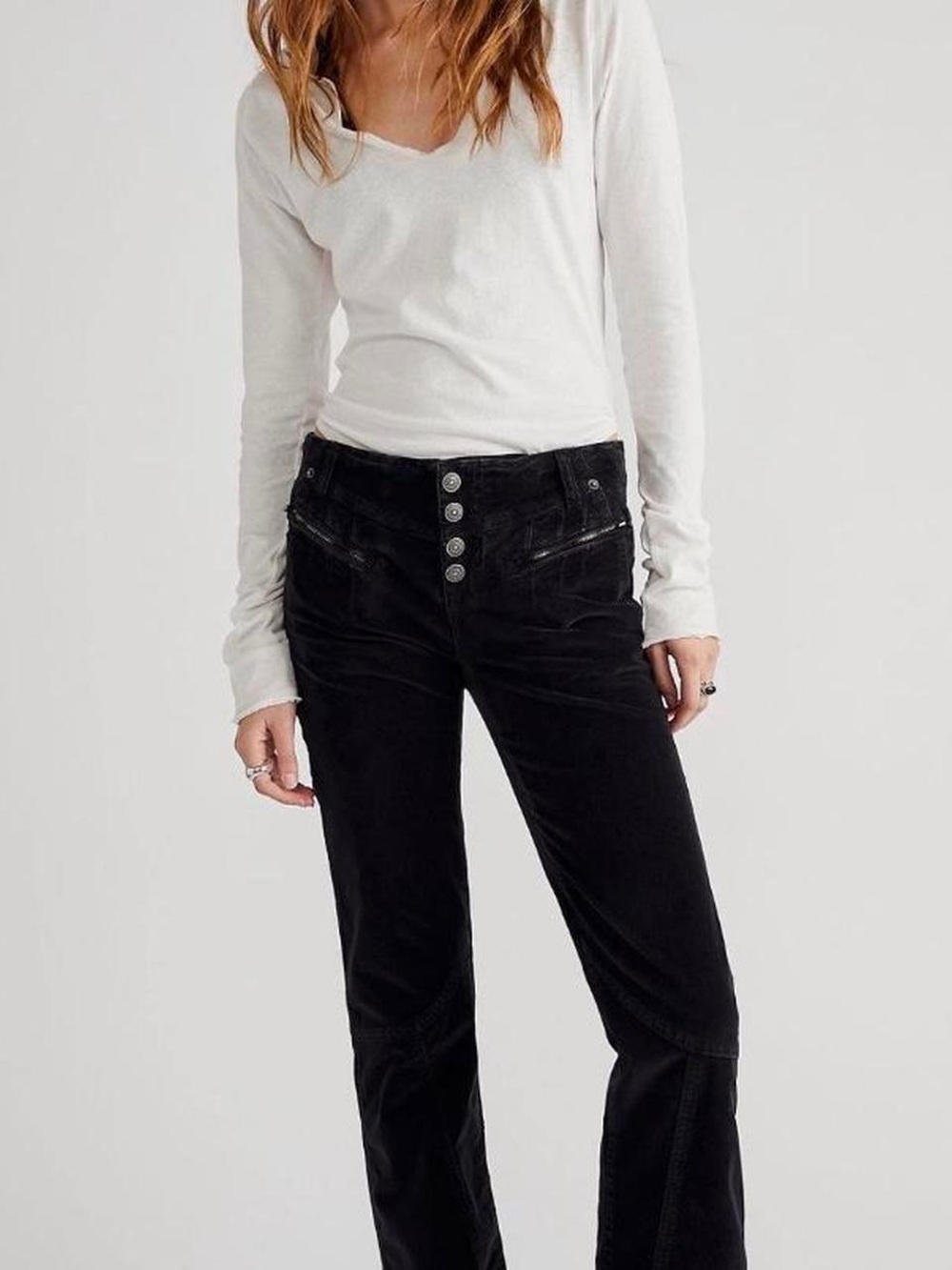 Free People High Time Velvet Kick Flare Pants Black